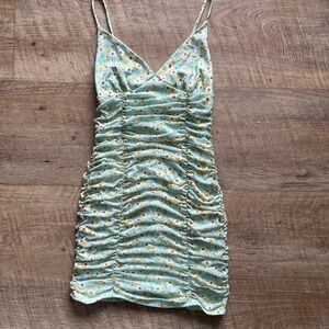 Blue Blush Floral Ruched Mini Dress